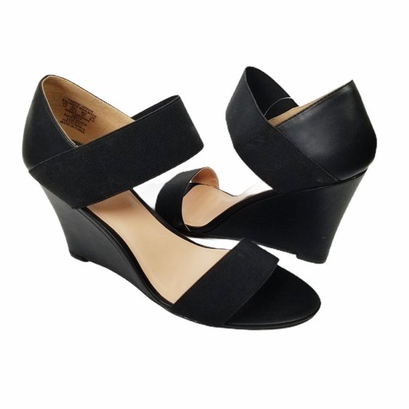 attention Shoes - ATTENTION NWT Raven Black Open Toe Wedge Heel 10